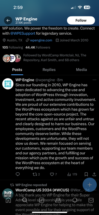 WP Engine responds on X to Matt Mullenweg's "attack"