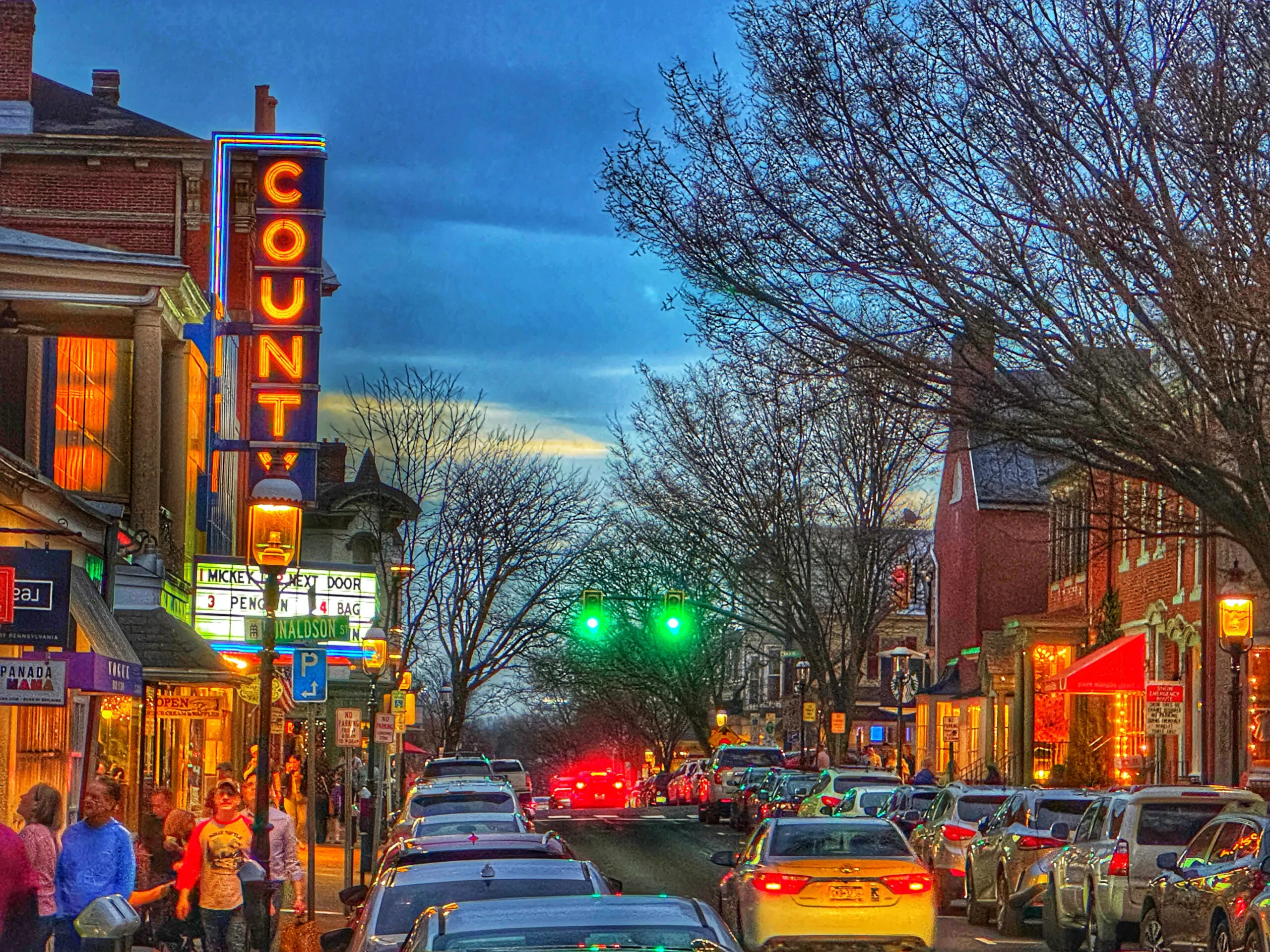 Downtown Doylestown at night